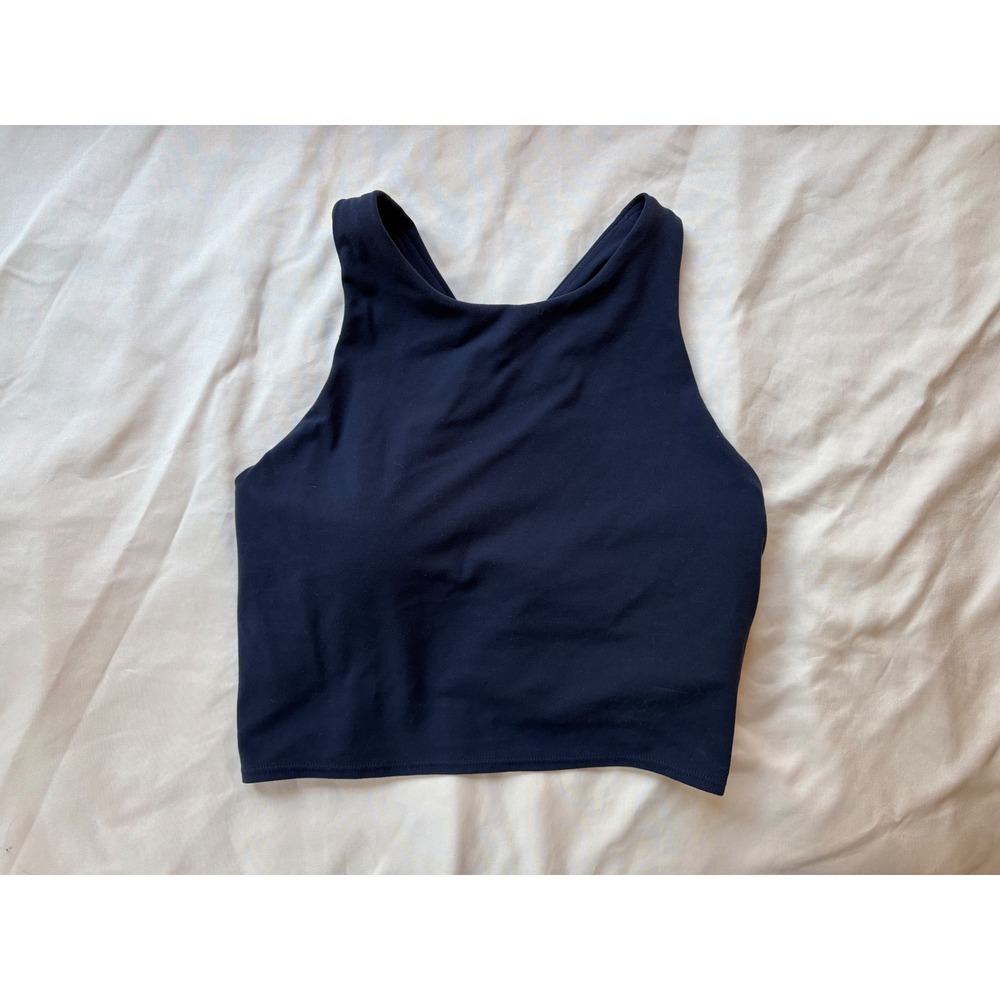 Athleta Conscious Crop Tank Top Navy Blue High Neck Sports Bra 448584-02 Size M